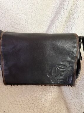 Loewe Dark Brown Leather shoulder and crossbody Bag with Embossed Detail